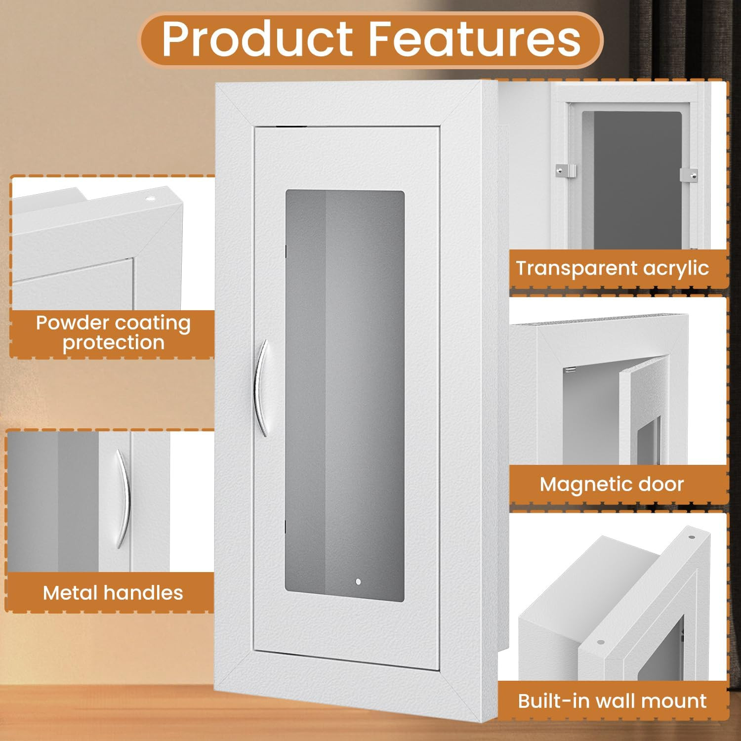 Recessed Fire Extinguisher Cabinet, Steel Fire Extinguishe Box with Acrylic Wind