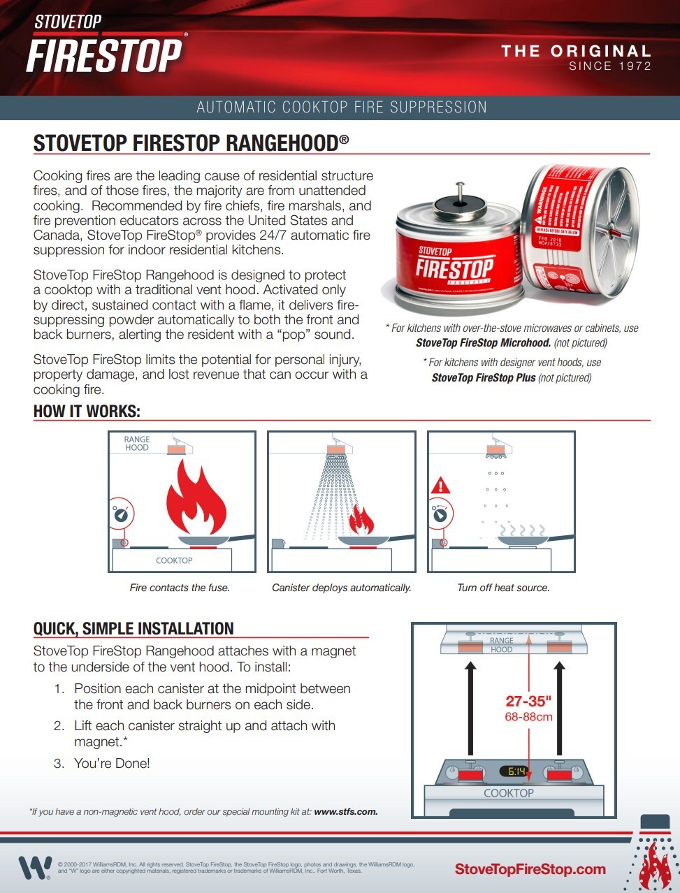 StoveTop FireStop RangeHood Fire Suppressor