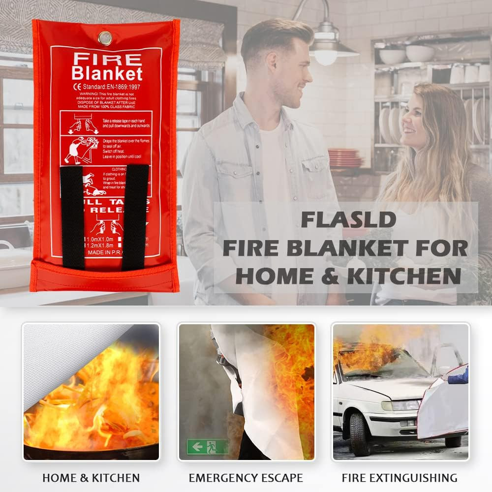 FLASLD Fire Blanket for Home, Fiberglass 3 ft x 3 – 2 Pack, White