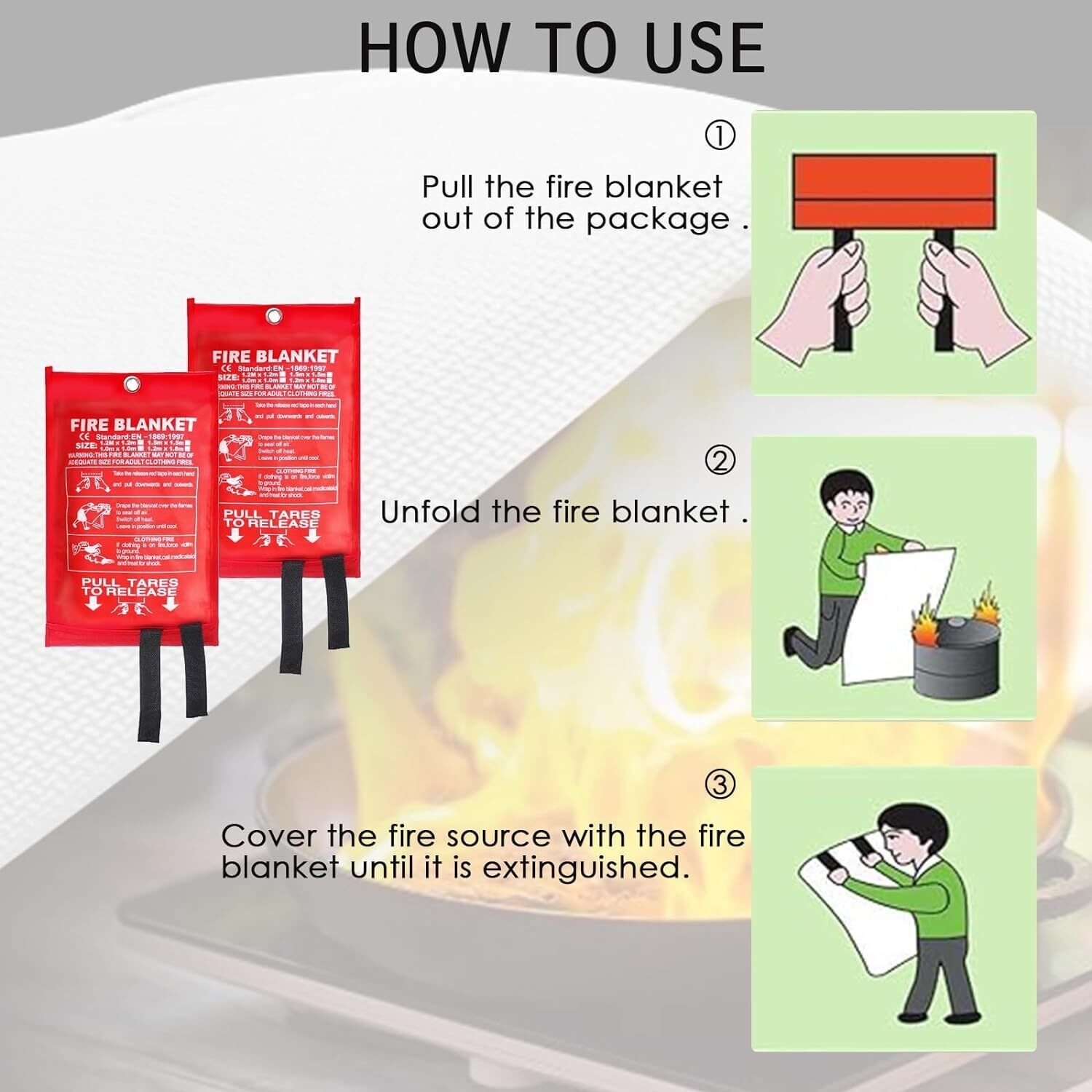 4 Packs Emergency Fire Blanket 39” x 39” Easy to Carry 100% Fiberglass Fabric