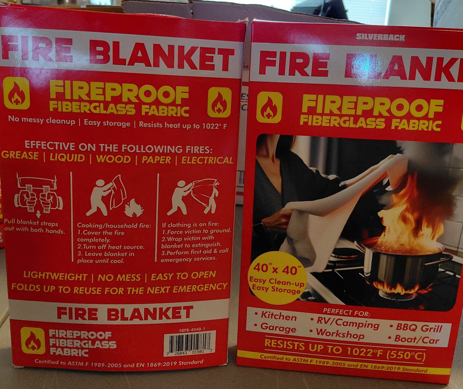 Silverback Fireproof Fiberglass 550 Degrees Fire Blanket 40″ X 40″ 2PACK **NEW**