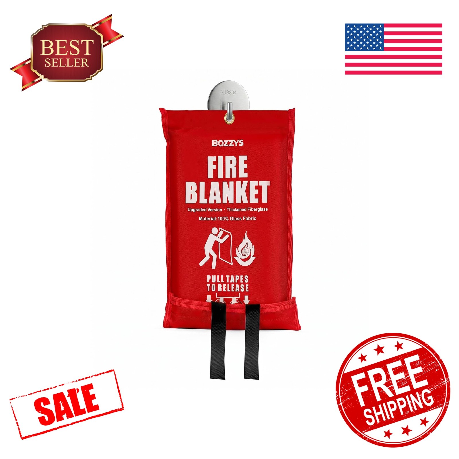 BOZZYS Fire Blanket 60″x60″ Fiberglass Prepared 1 Pack