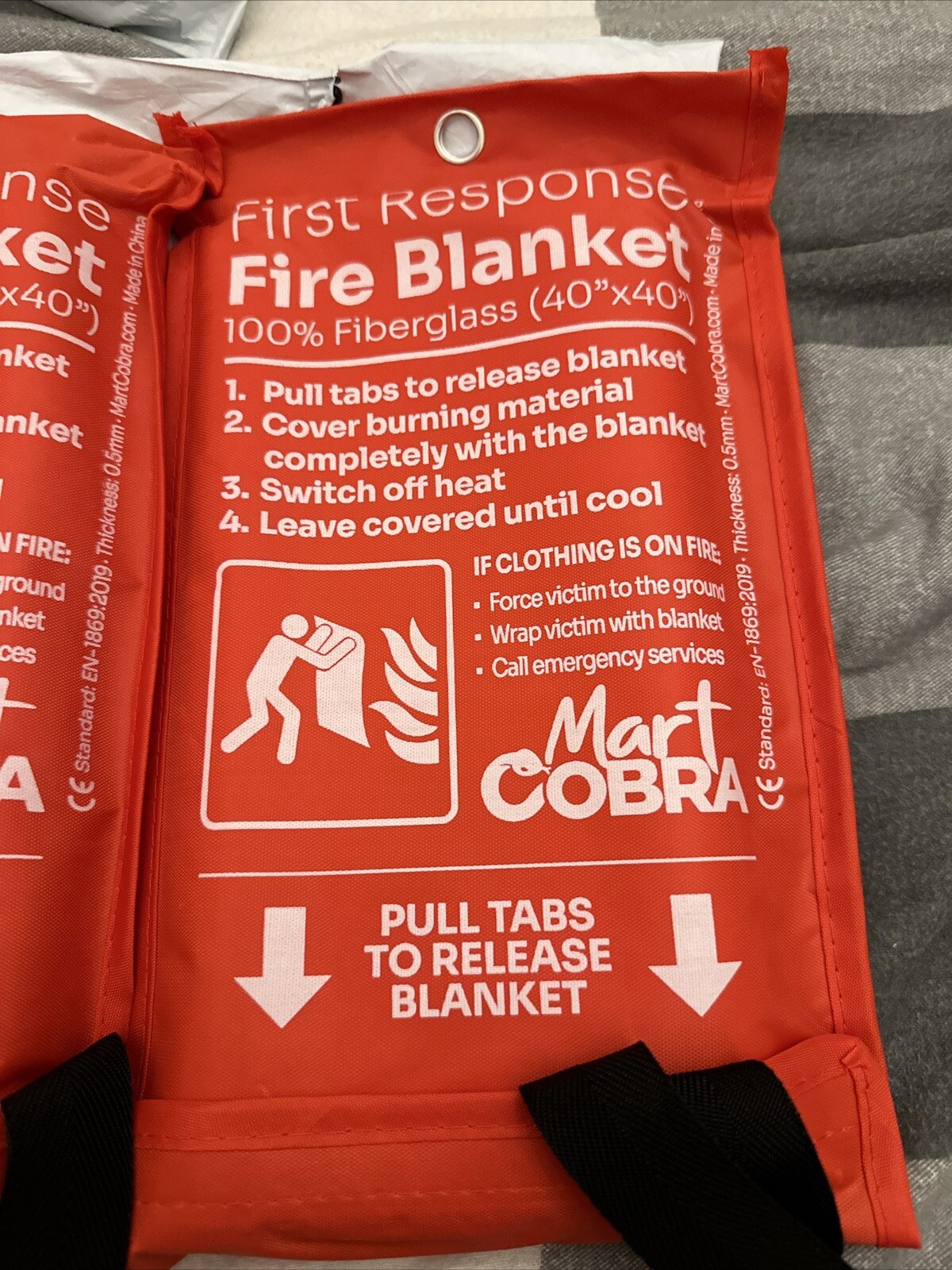 First Response Fire Blanket. Fire Protection. 100% Fiberglass. 40″x40″ 2pk.