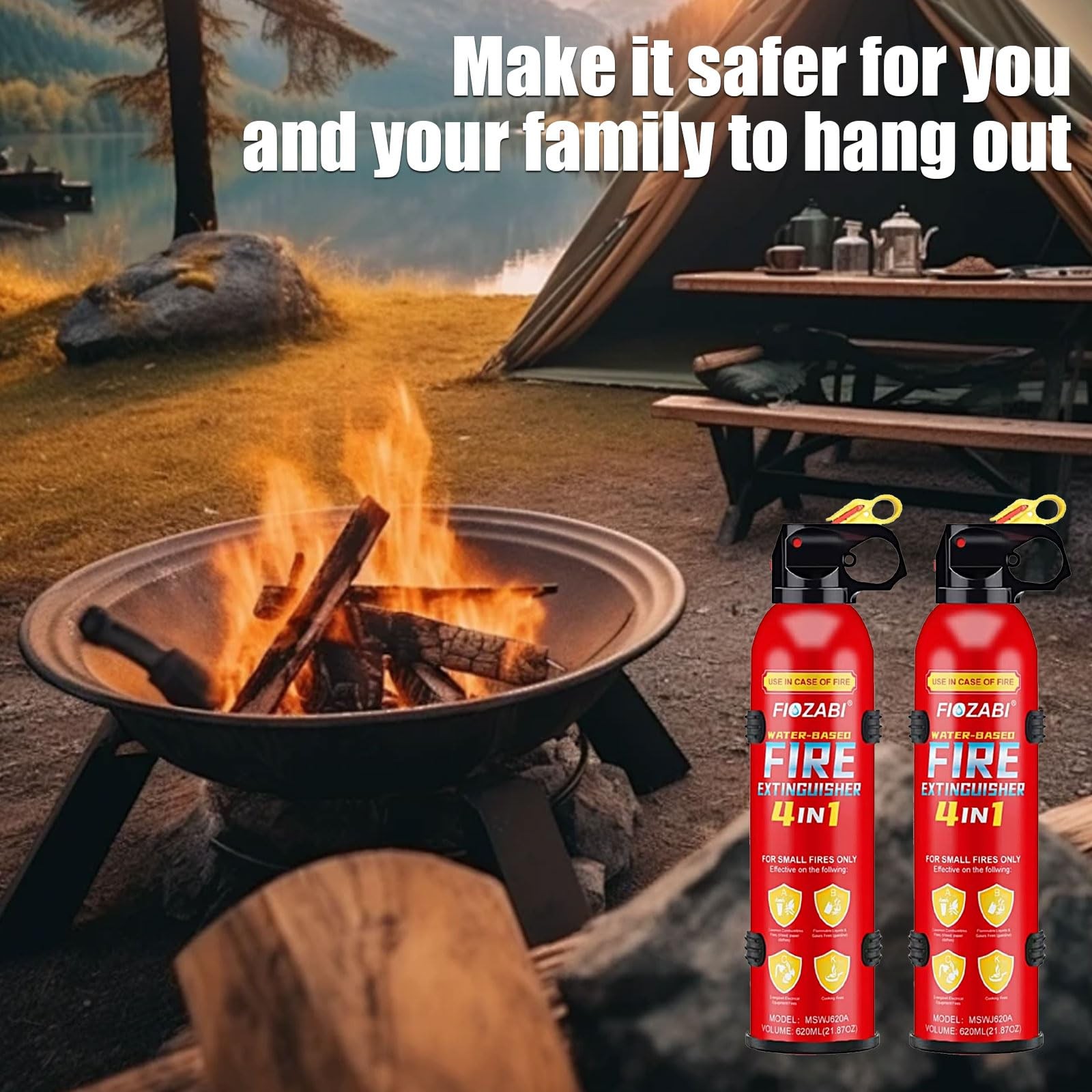 FIOZABI 1 PACK Portable Fire Extinguisher Spray 4 in-1 With Red-1 Pack