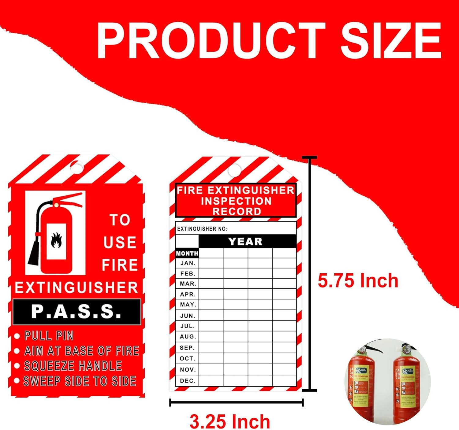 25 Pack Monthly Fire Extinguisher Inspection Tags Record 4 3.25 x 5.75 inch