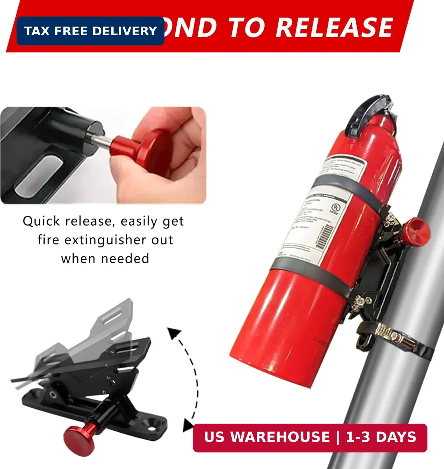 Quick Release Fire Extinguisher Mount – Aluminum Adjustable UTV Roll Bar Fire Ex