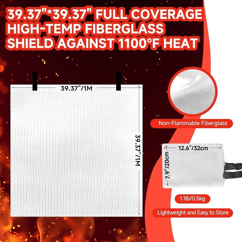 Fire Blanket 1100℉ Heat Resistant Fiberglass Emergency Fire Suppression Tool New