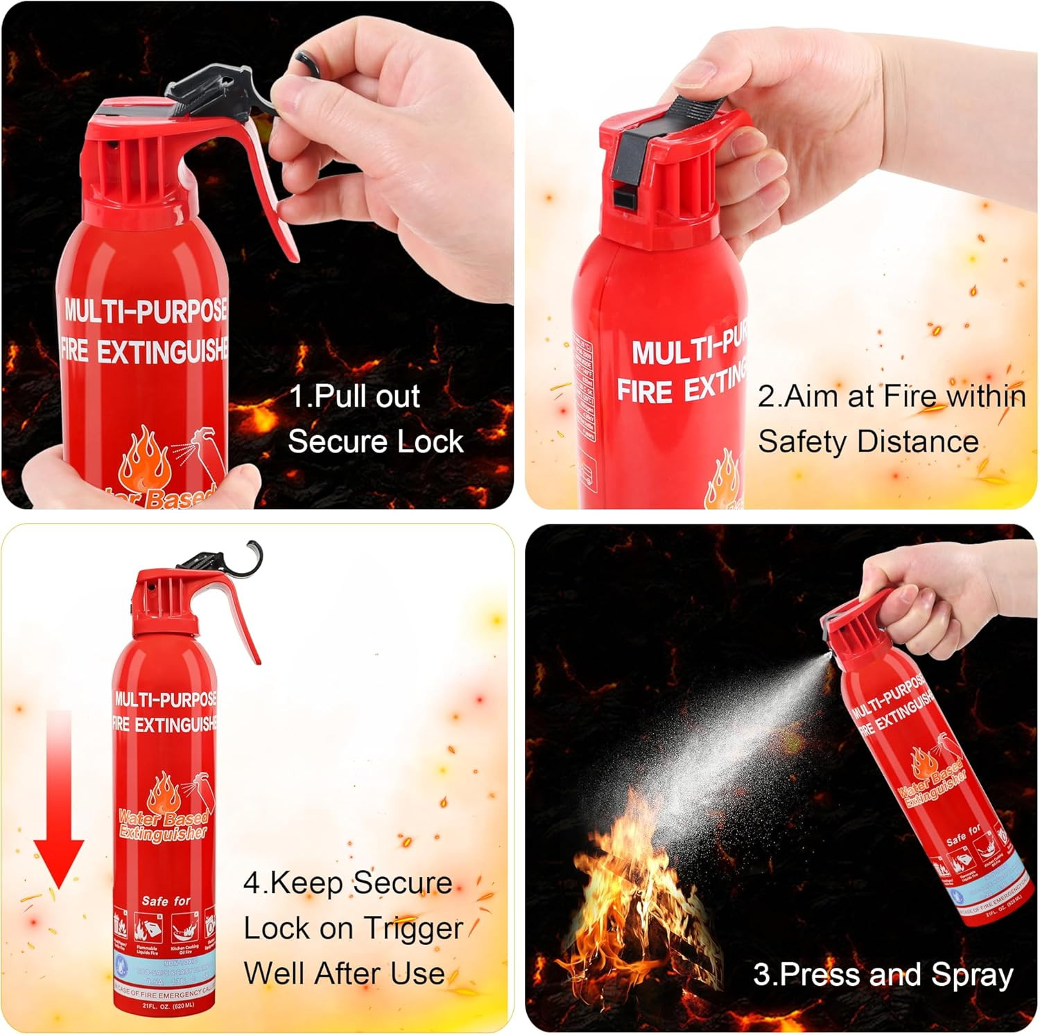 Fire Extinguisher for Home with Mount, 2 Pack Upgraded 8-In-1 Portable Fire Exti