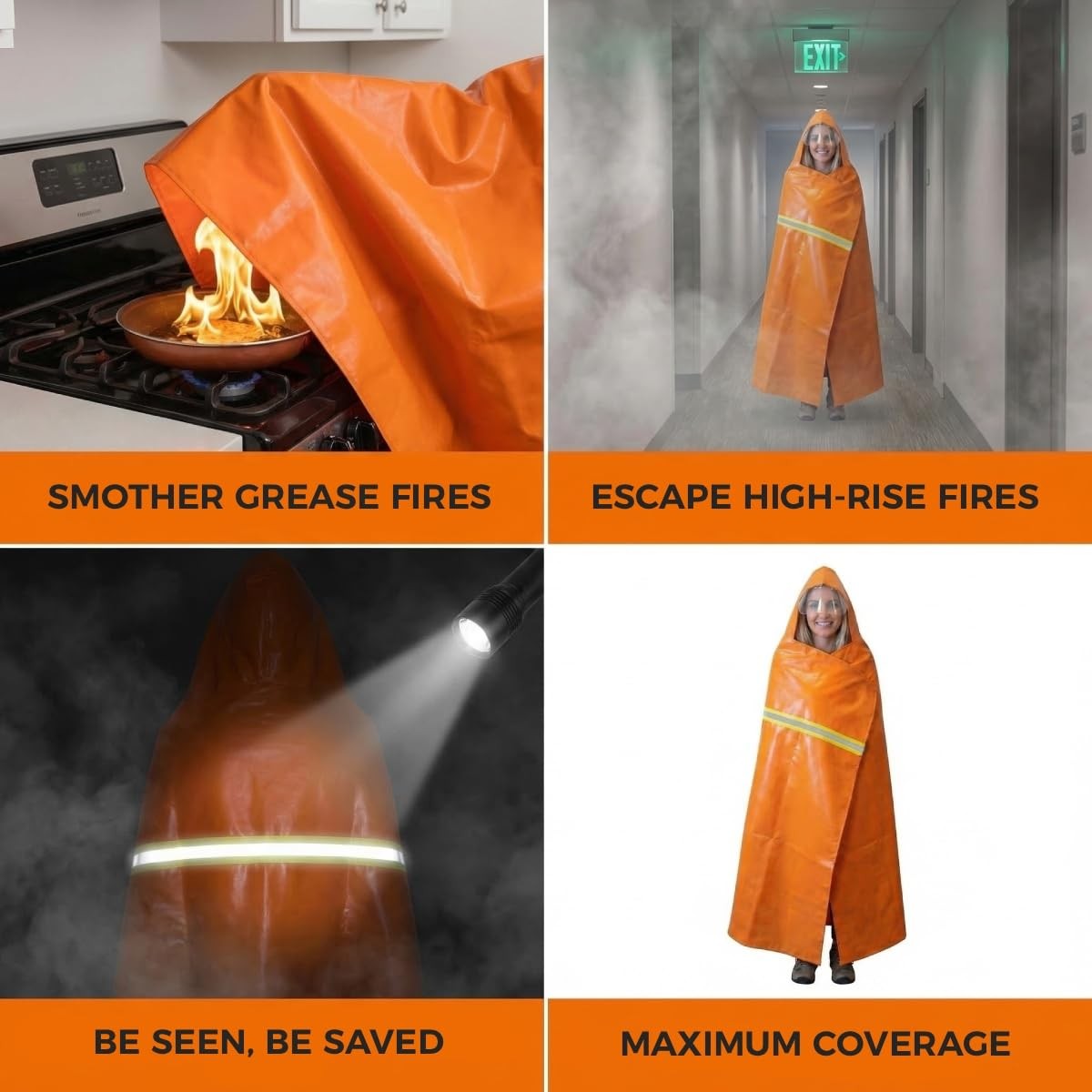 Fireproof Cloak with Transparent Visor, 1200°F Fire Escape Cape for Home, No-…