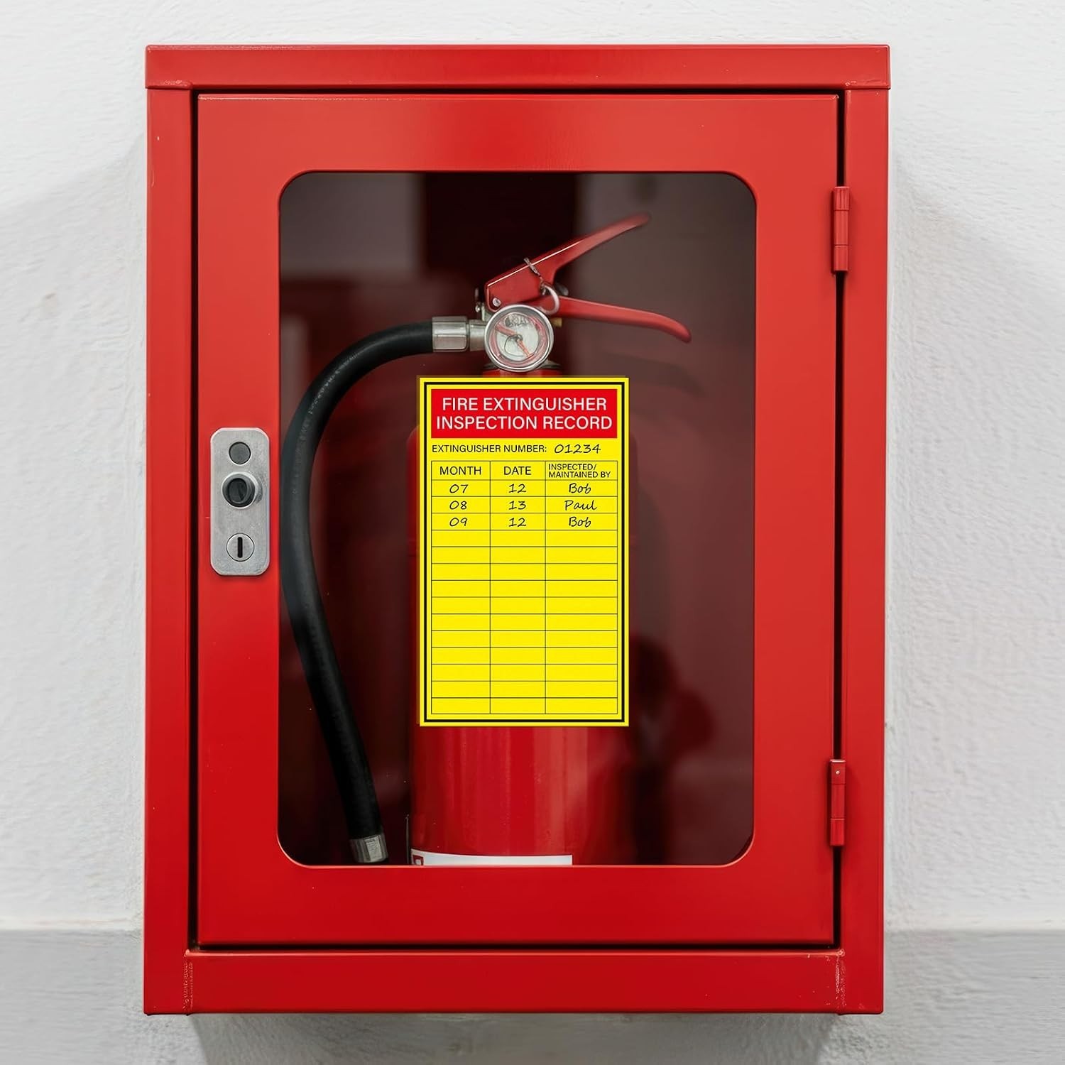 Fire Extinguisher Inspection Labels, 200 Pc, 5″ x 3″, Red Yellow, Matte