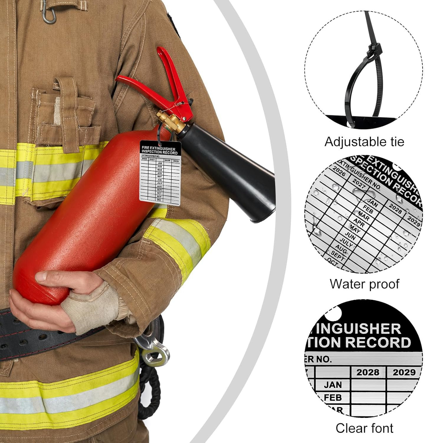50 Set Aluminum Fire Extinguisher Tags 2026-2029 Metal Inspection Tags – 2.3 X 3