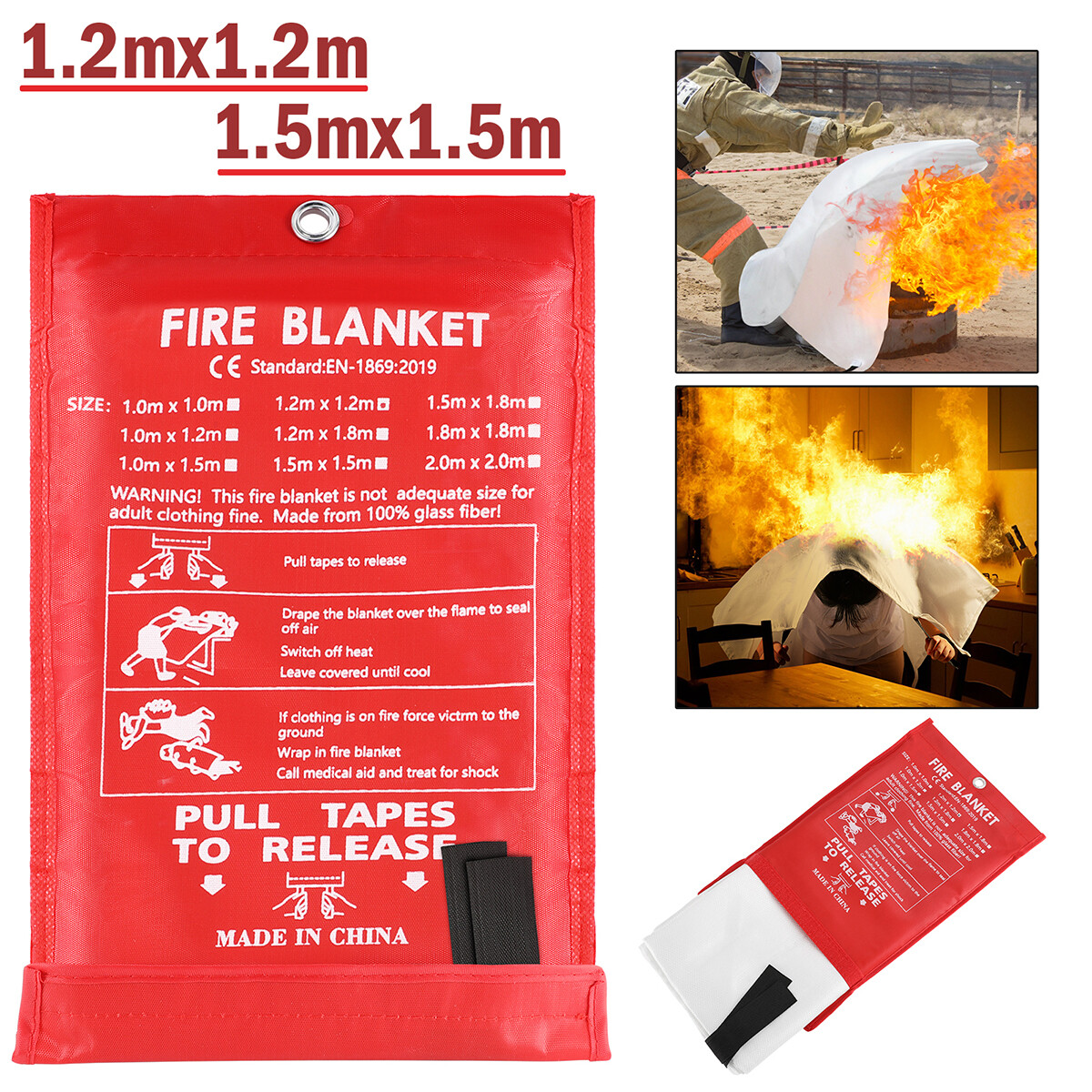 Large FIRE BLANKET Fiberglass, Fire Extinguishing Blanket 59”x59”, 47”x47”