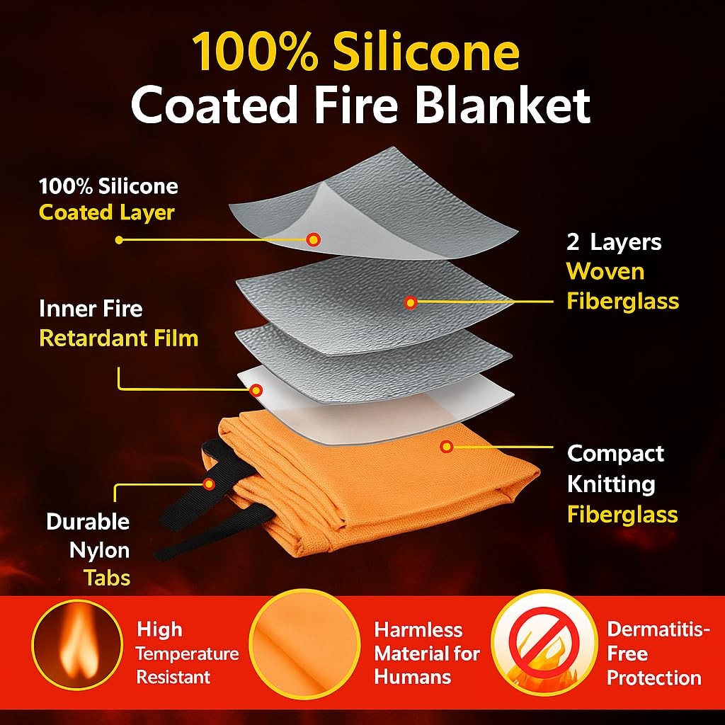 A1 Knickknacks Premium Fire Blanket – 40″x40″ Silicone-Coated Fiberglass, Eme…