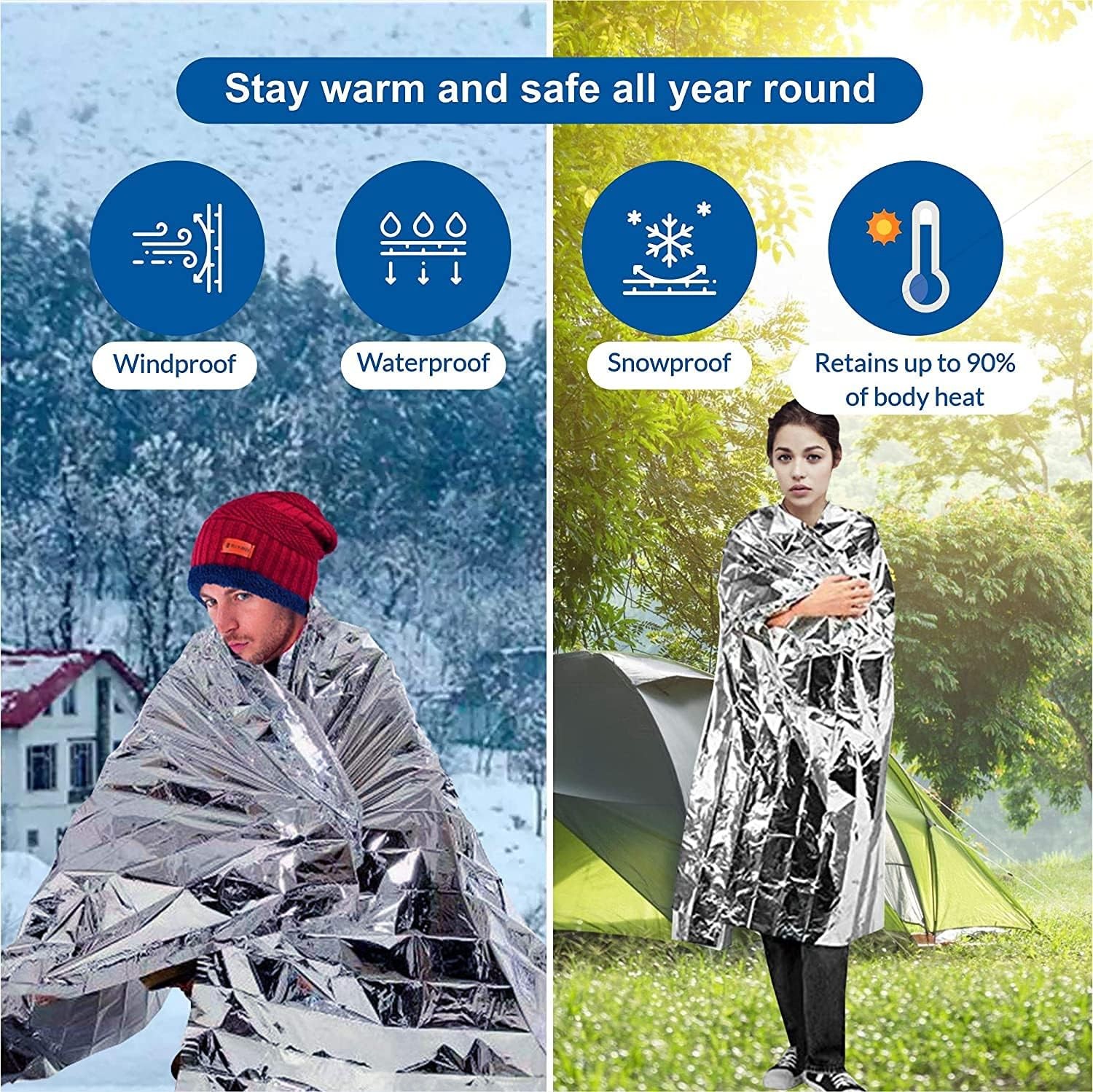 Emergency Foil Thermal Blanket (Pack of 25), 210 x 160 cm (82″ x 63″) Emergen…