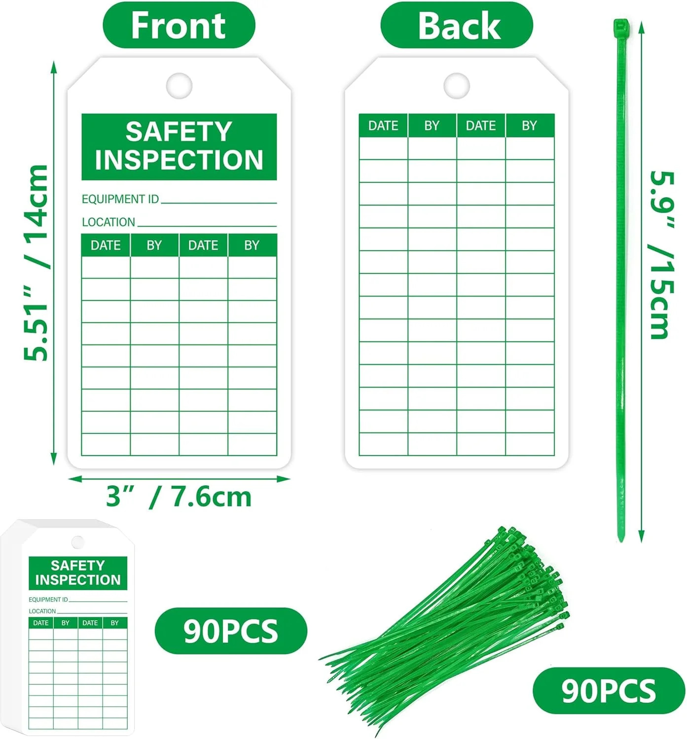 90Sets Safety Inspection Tags with Adjustable Wire Ties Accident Prevention Labe
