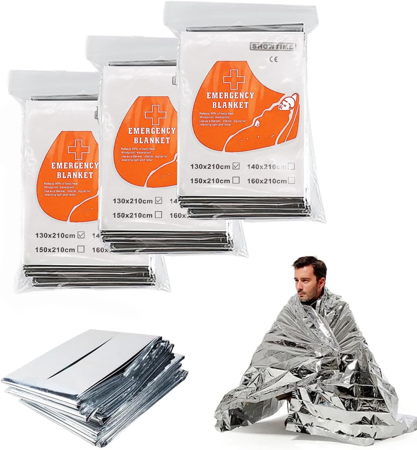 20 Pack Emergency Mylar Blanket Silver 83″ x 52″ Perfect for Outdoors Hiking
