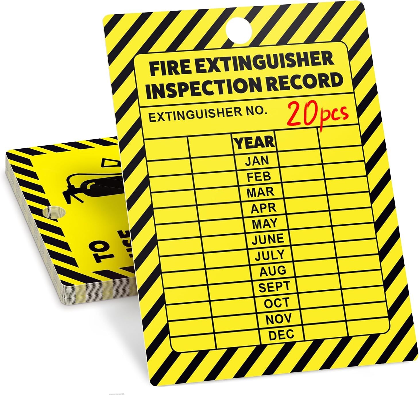 20 Fire Extinguisher Inspection Tags 2026-2029 Plastic 2.25″ x 3″ Yellow/Black