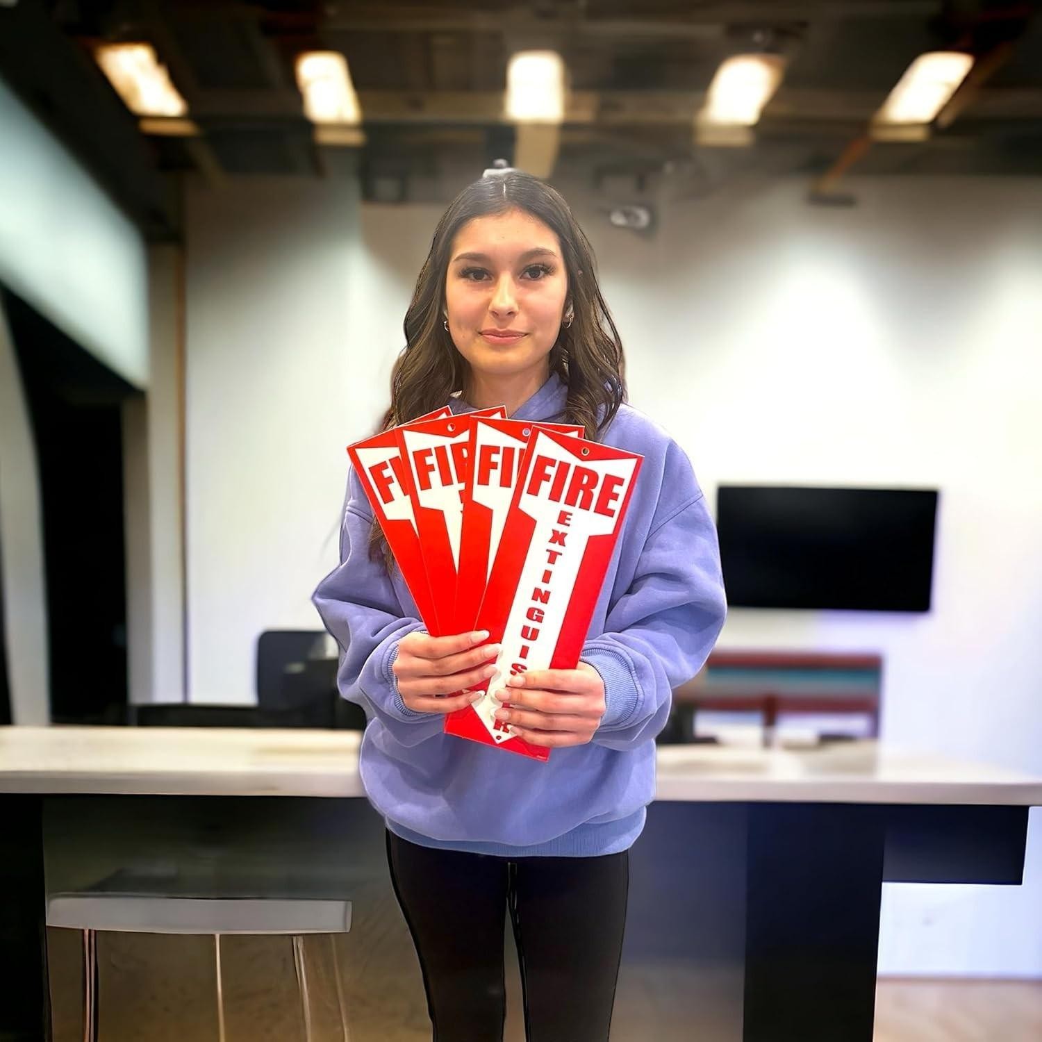 Fire Extinguisher Signs 4 Pack, 80 Mil Thick Plastic for Business & Office Use