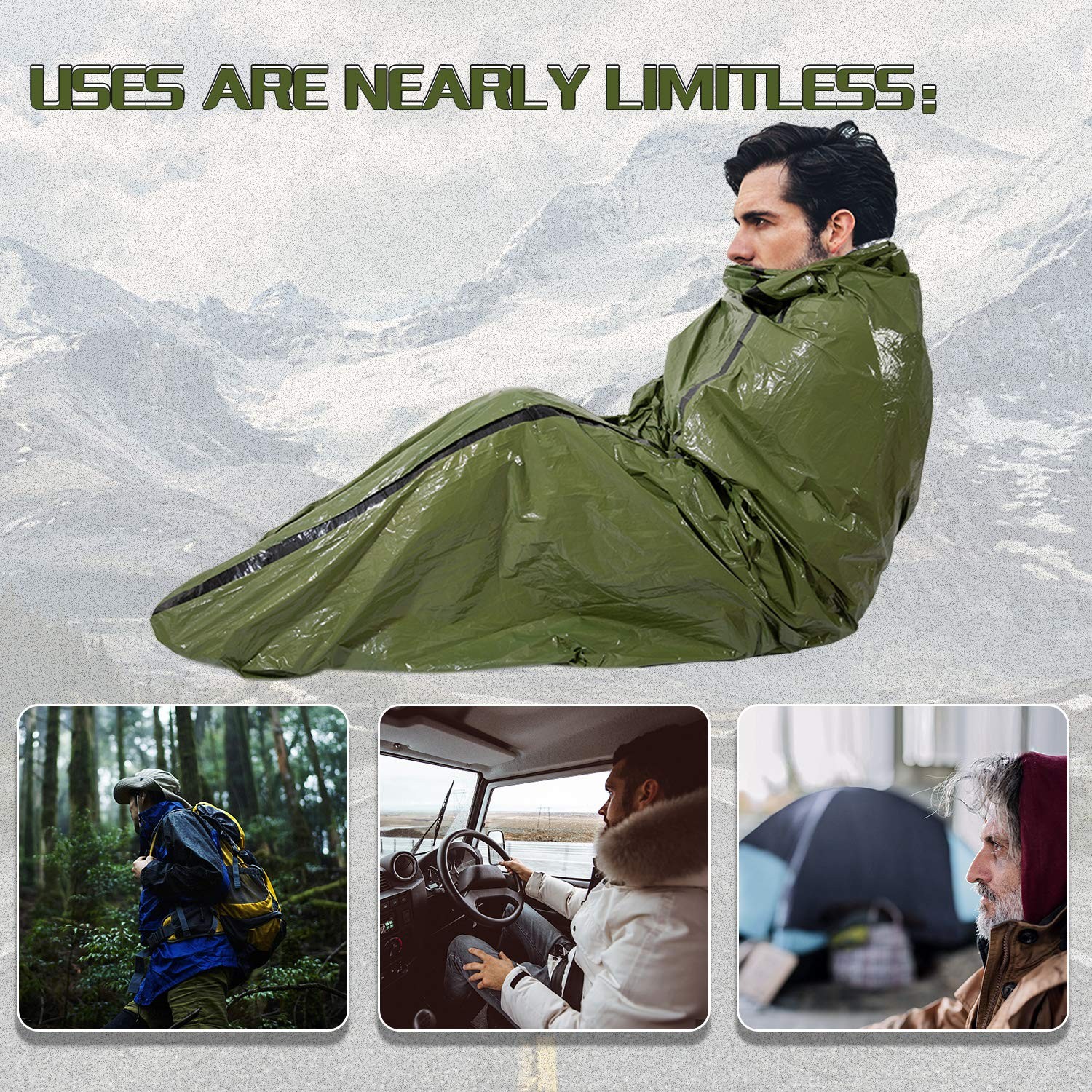 Mezonn Emergency Sleeping Bag Survival Bivy Sack Use as Emergency Blanket Lig…