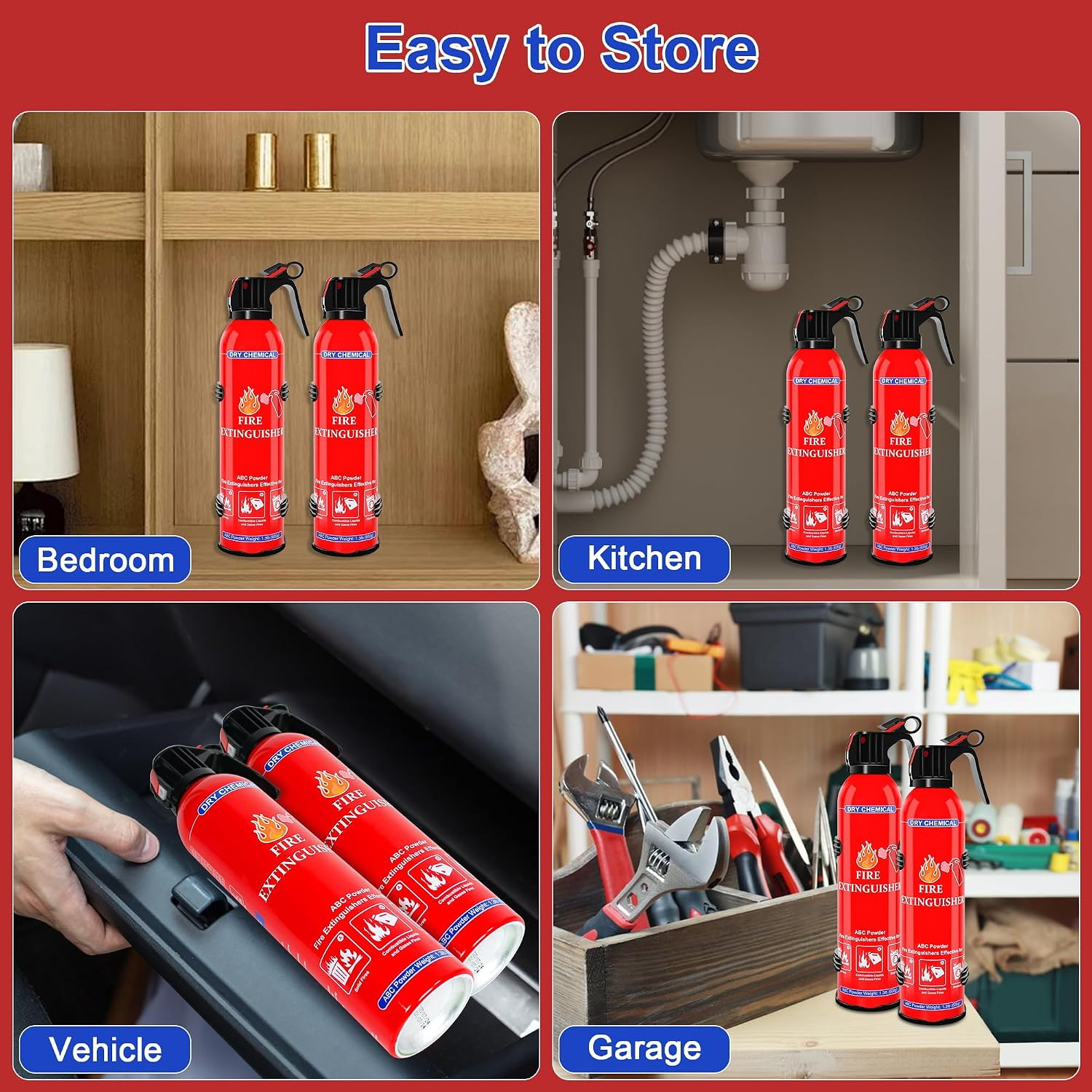 6 Pack ABC Dry Chemical Fire Extinguishers, Portable Dry Powder Fast-Acting Fire