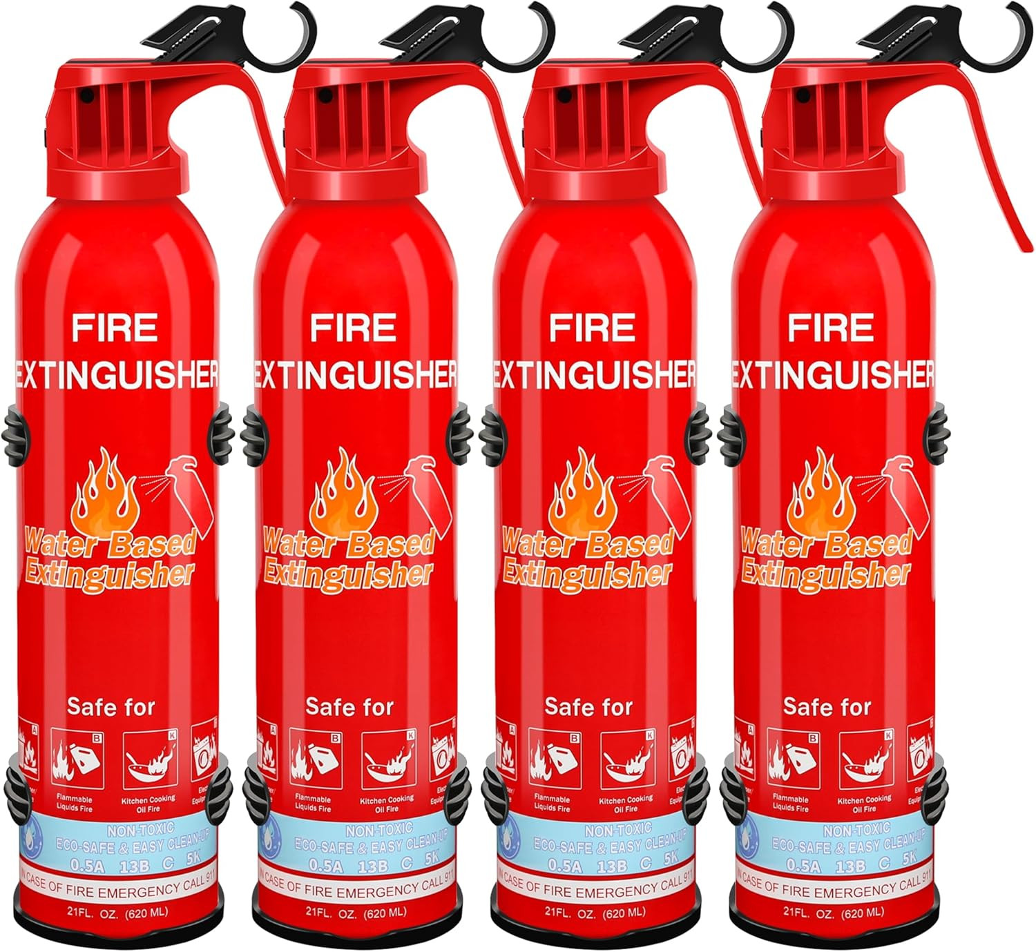 Home Fire Extinguisher 4-Pack, 8-in-1 Portable Water-Based for A, B, C, K Fires