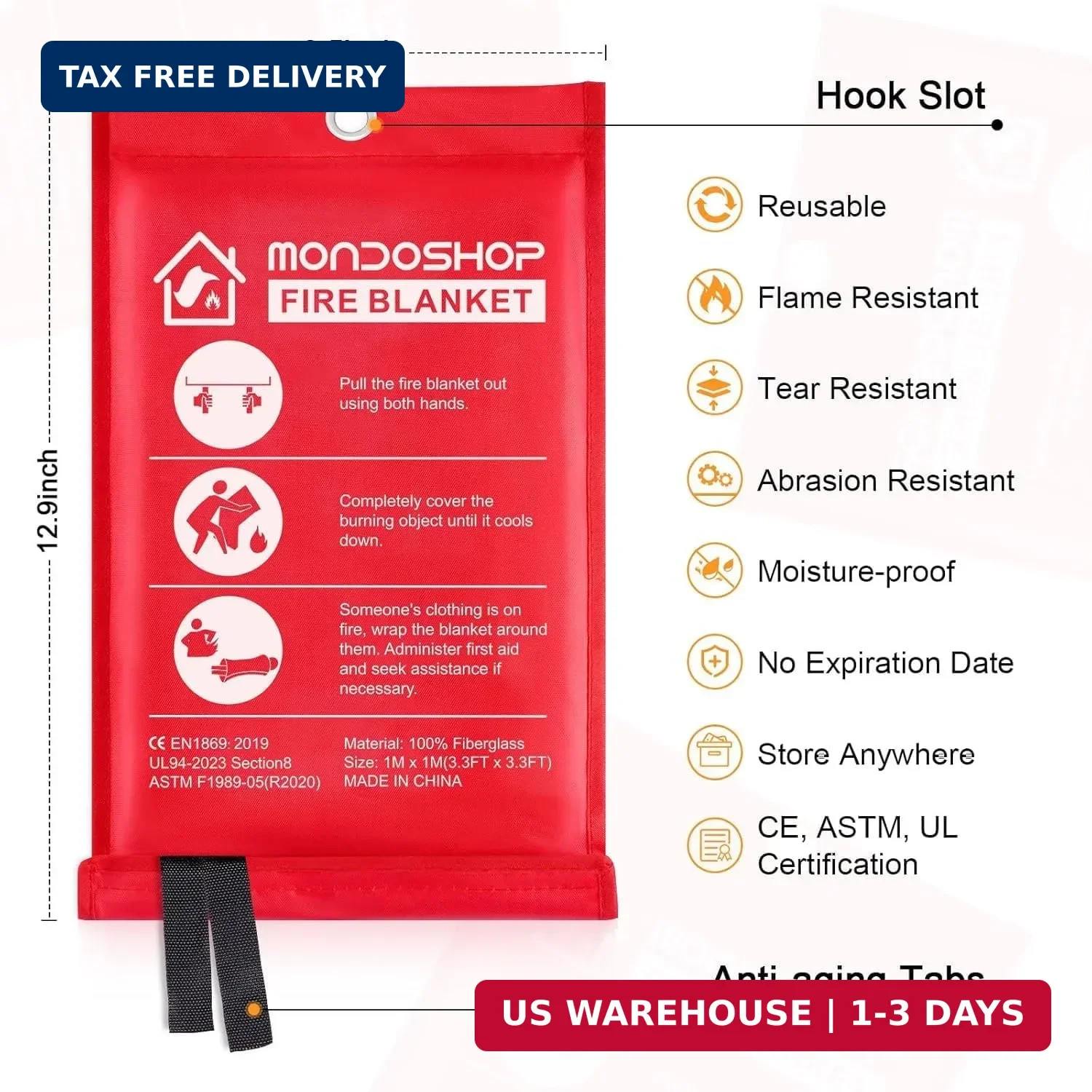Mondoshop Fire Blankets Emergency for Kitchen Home – Emergency Fire Retardant Bl
