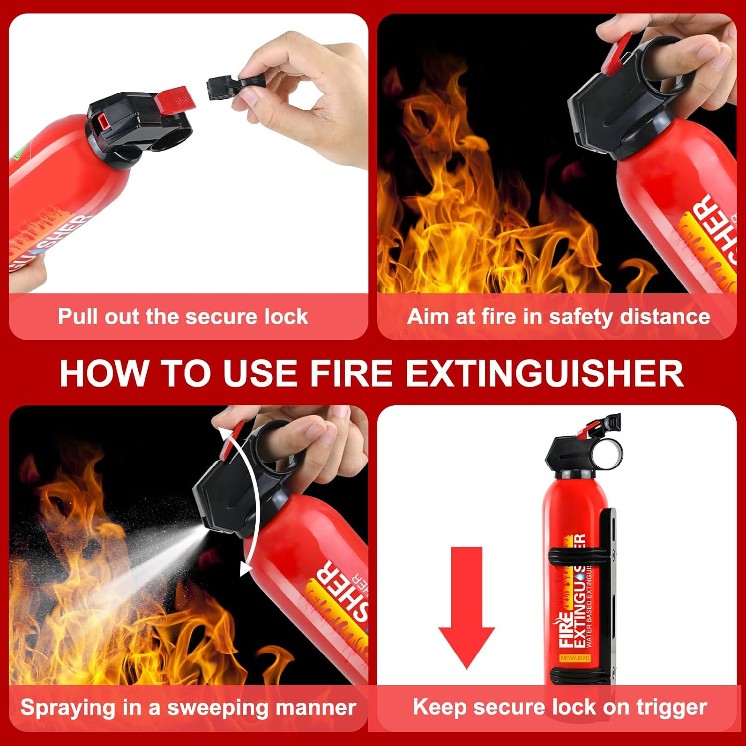 4 Pack Fire Extinguisher for Home with Wall Mount – 620Ml Portable Fire Extingui