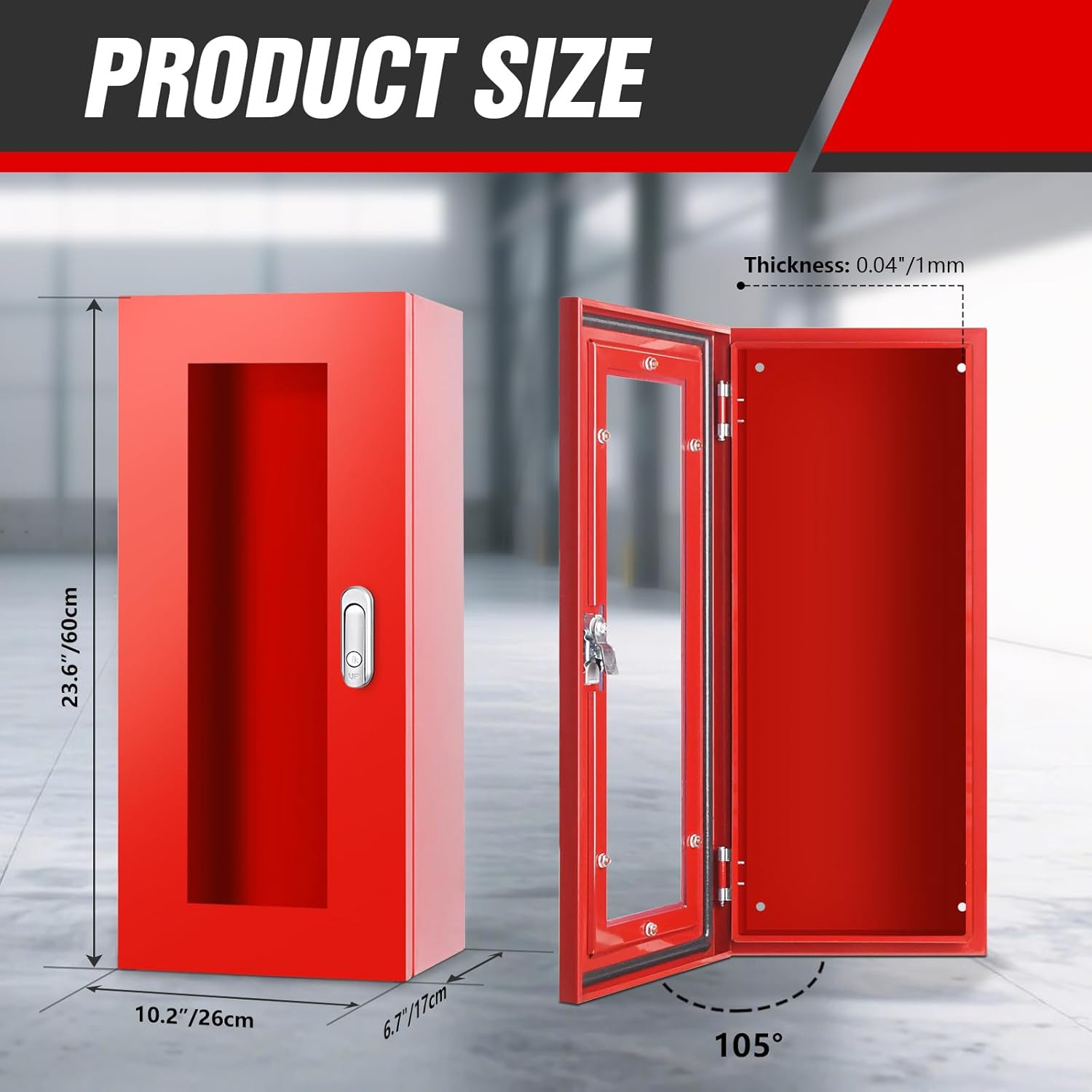Red Steel Fire Extinguisher Cabinet with Lock & Clear Door, 5-12 lbs