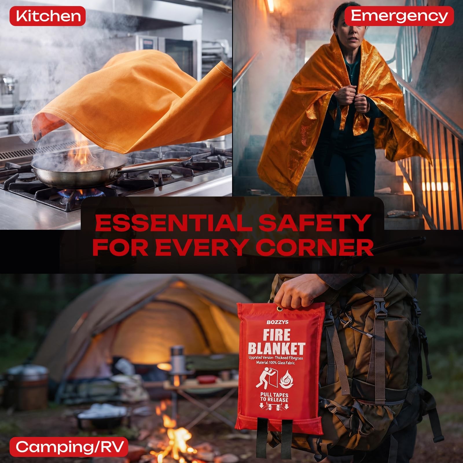 Fire Blanket 3-Pack | Fiberglass Prepared Fire Suppression | 60″x60″ Fire Bla…