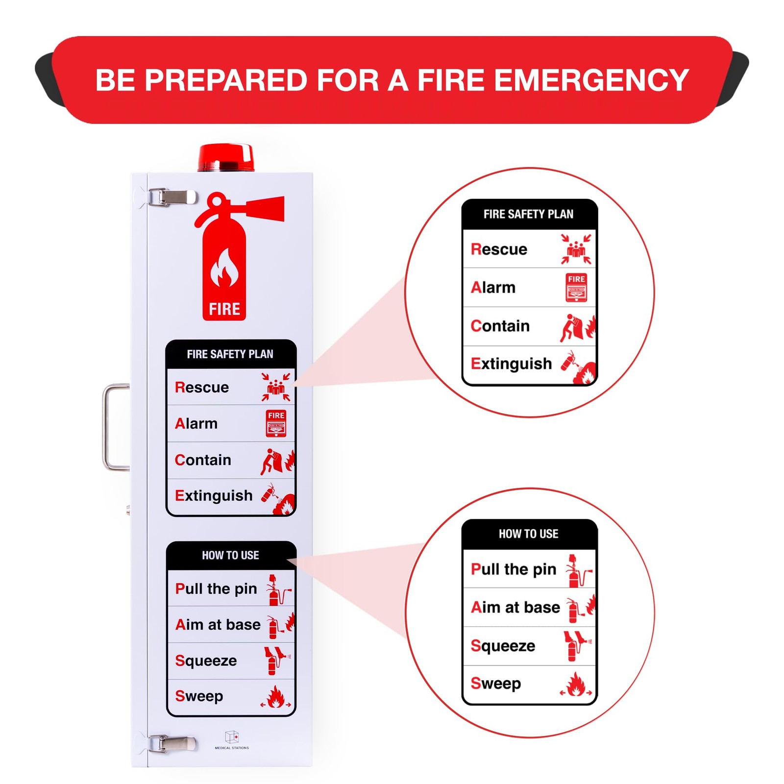 Outdoor 20 lb Fire Extinguisher Cabinet with Alarm Lock Breakable Acrylic