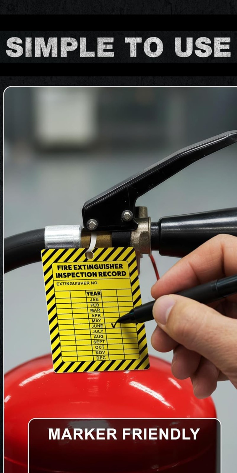 50 Fire Extinguisher Inspection Tags 2026-2029 Plastic 2.25″ x 3″ Yellow/Black