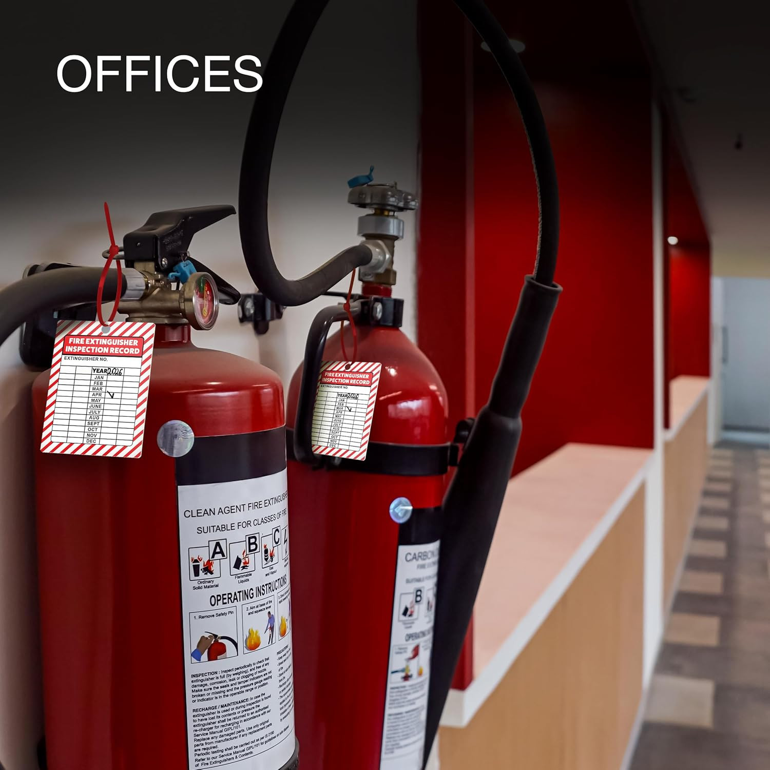 Fire Extinguisher Inspection Tags, 2026-2029, 20-Pack, Durable Red Plastic