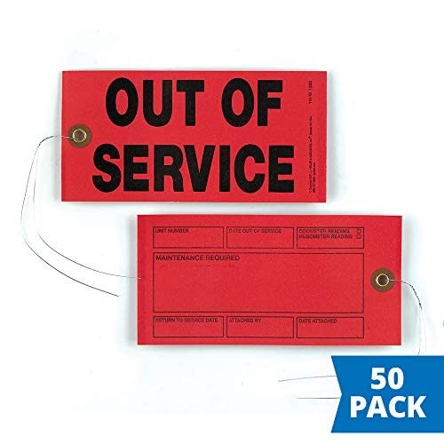 Out of Service Tags 50-pk. – 6.25″ x 3.125″, Red, Synthetic, 12″ Tag Wires At…