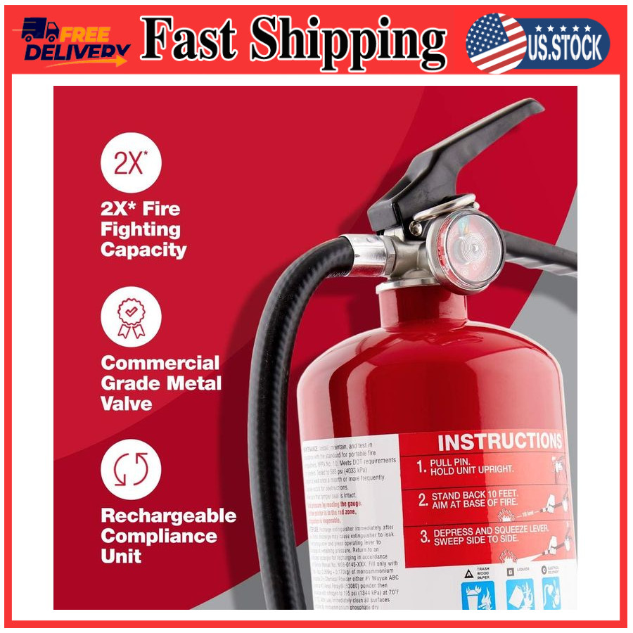 First Alert HOME2PRO Fire Extinguisher – Rechargeable, 2-A:10-B:C, UL Rated, Red