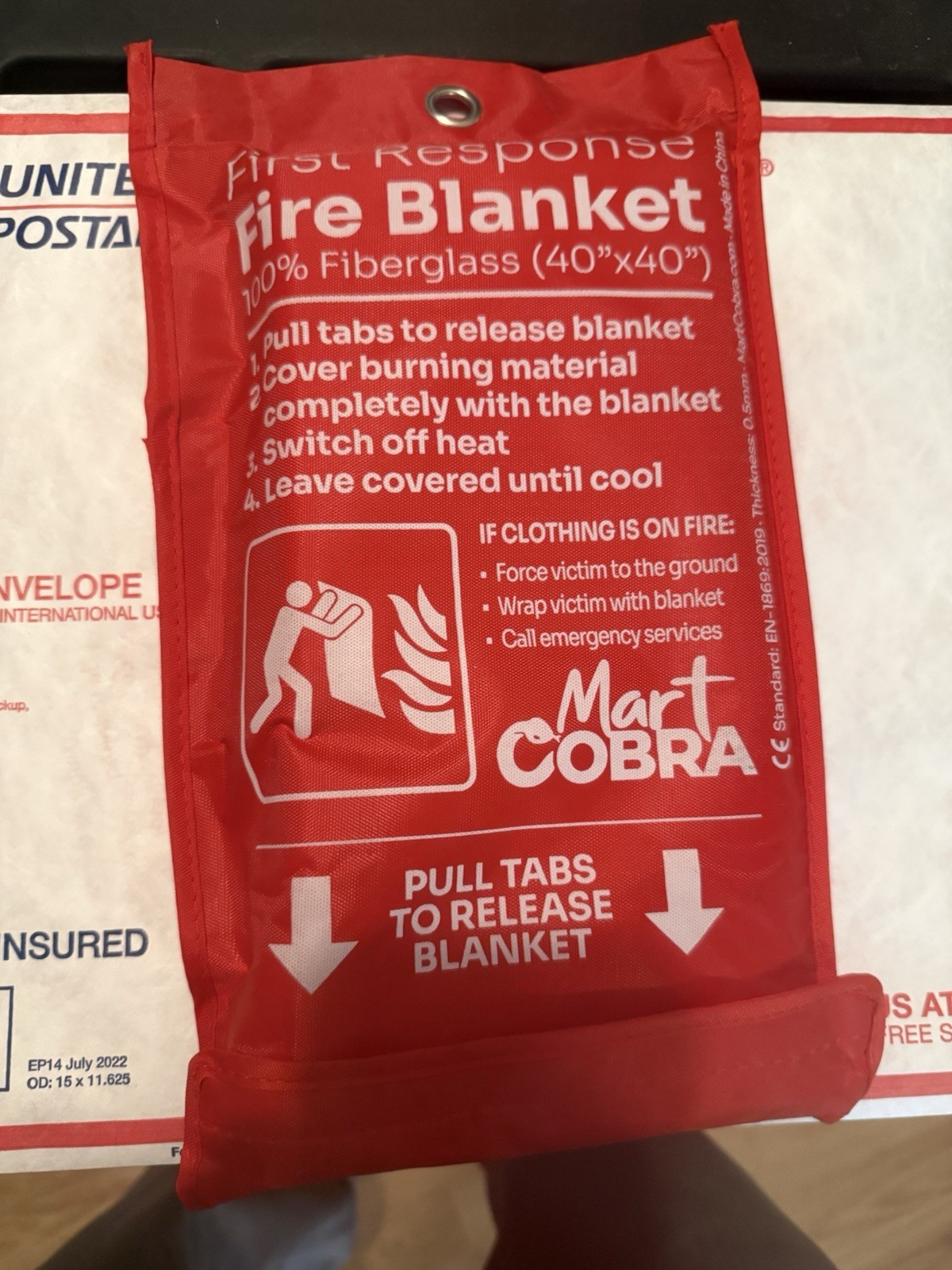 1 PACK FIRE BLANKET Fiberglass Cobra Emergency Home Retardant Prepared 40”x40”