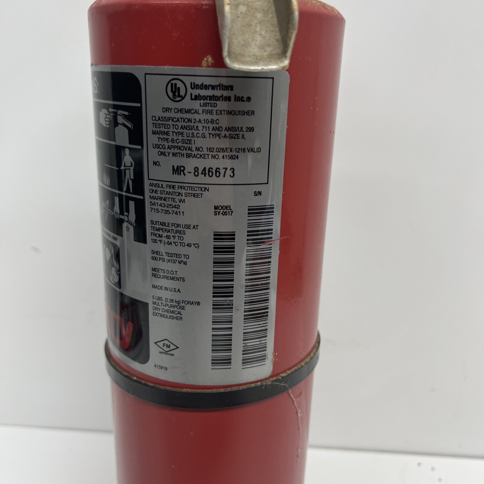 Sentry Ansul Sentry 5 lb Type ABC Fire Extinguisher Model SY 0517