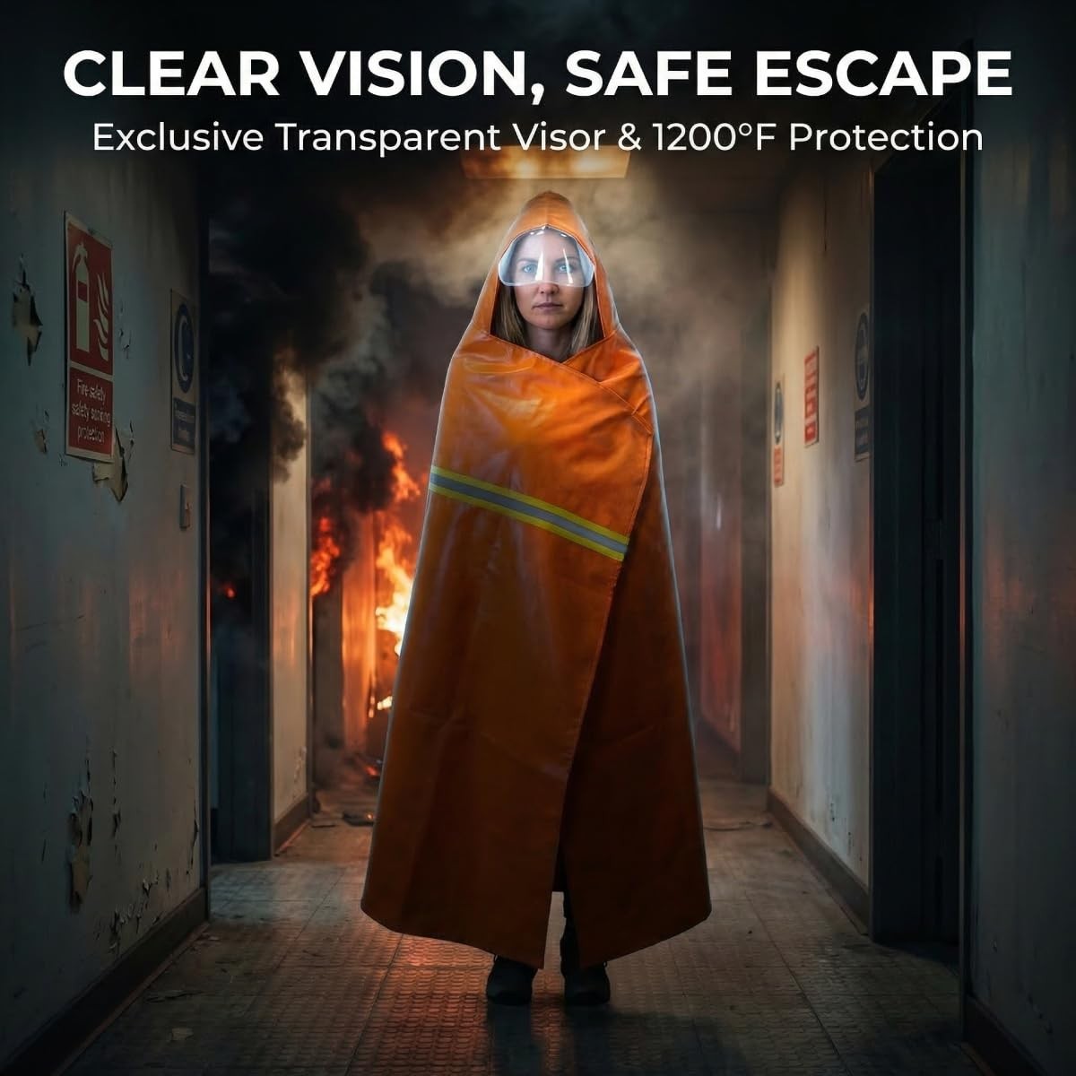 Fireproof Cloak with Transparent Visor, 1200°F Fire Escape Cape for Home, No-…
