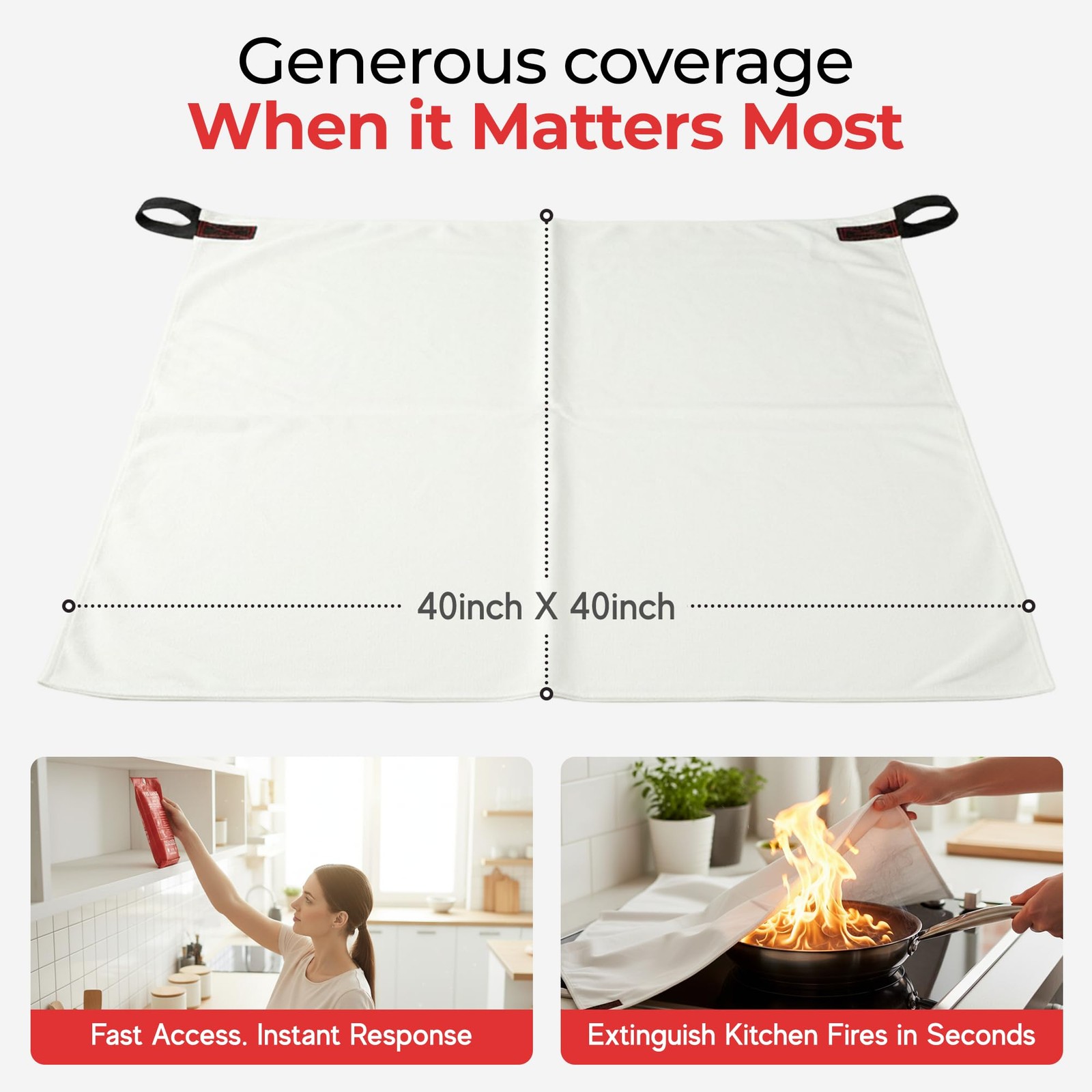 Emergency Fire Blanket for Home and Kitchen – 100% Fiberglass Fire Suppressio…