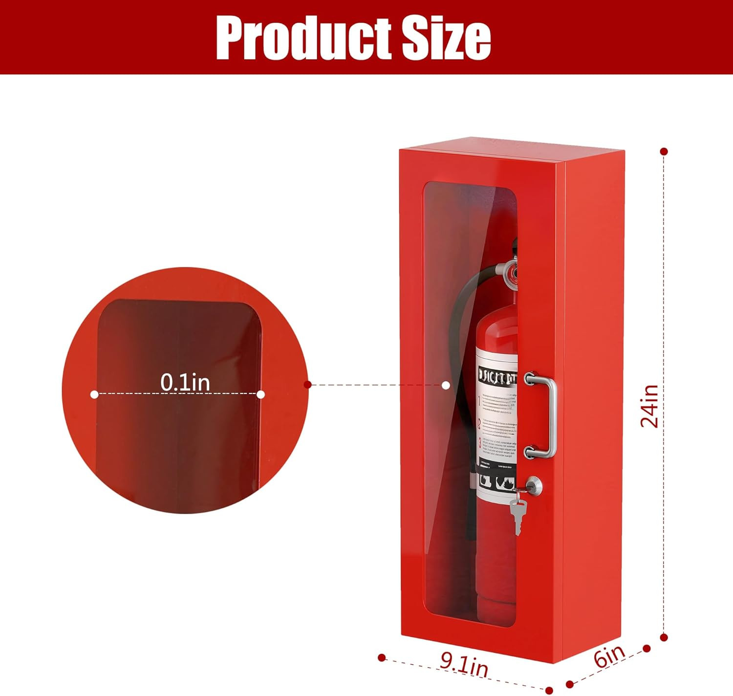 Wall Mount Fire Extinguisher Cabinet for 10LB Fire Extinguisher,24″ H X 9″ W X 6