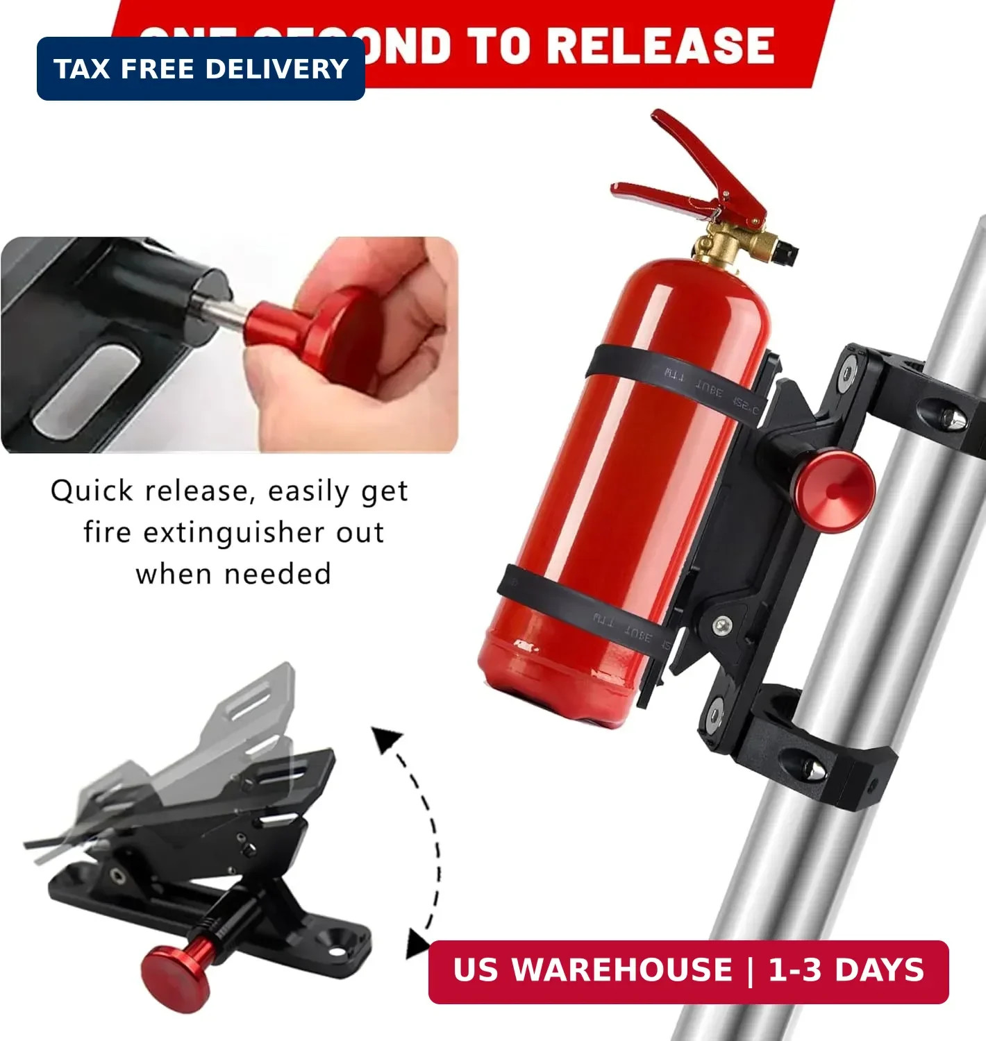 UTV Fire Extinguisher Mount Kit – Aluminum Adjustable Quick Release Roll Bar Car