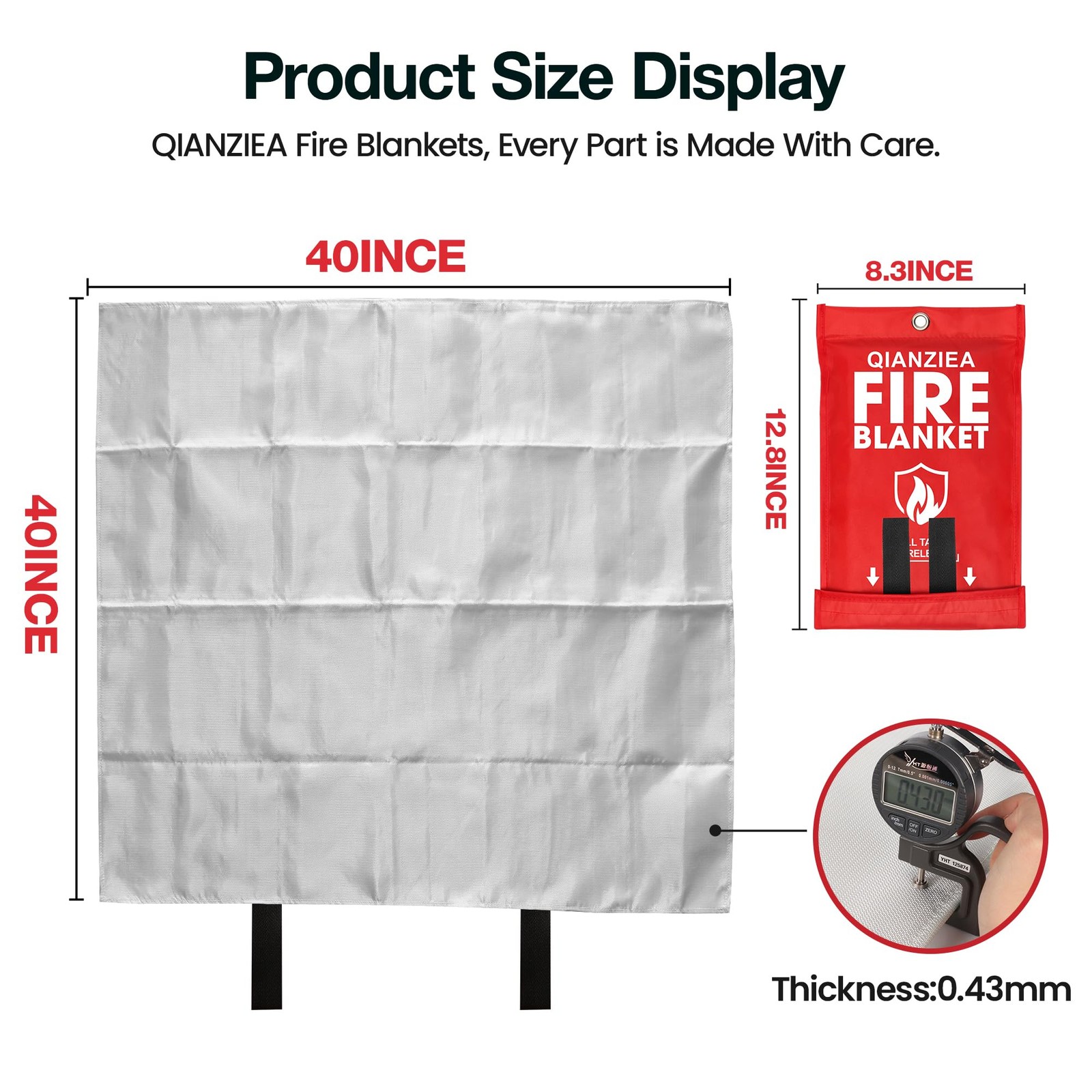 QIANZIEA 4 Pack Fire Blanket 40” x 40” Emergency Fire Blanket for Kitchen & Home