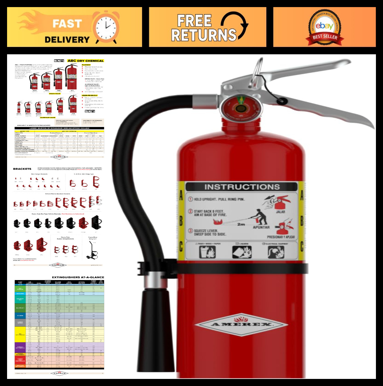 5 lb Dry Chemical Fire Extinguisher – ABC Class Safety Equipment, Portable Fire