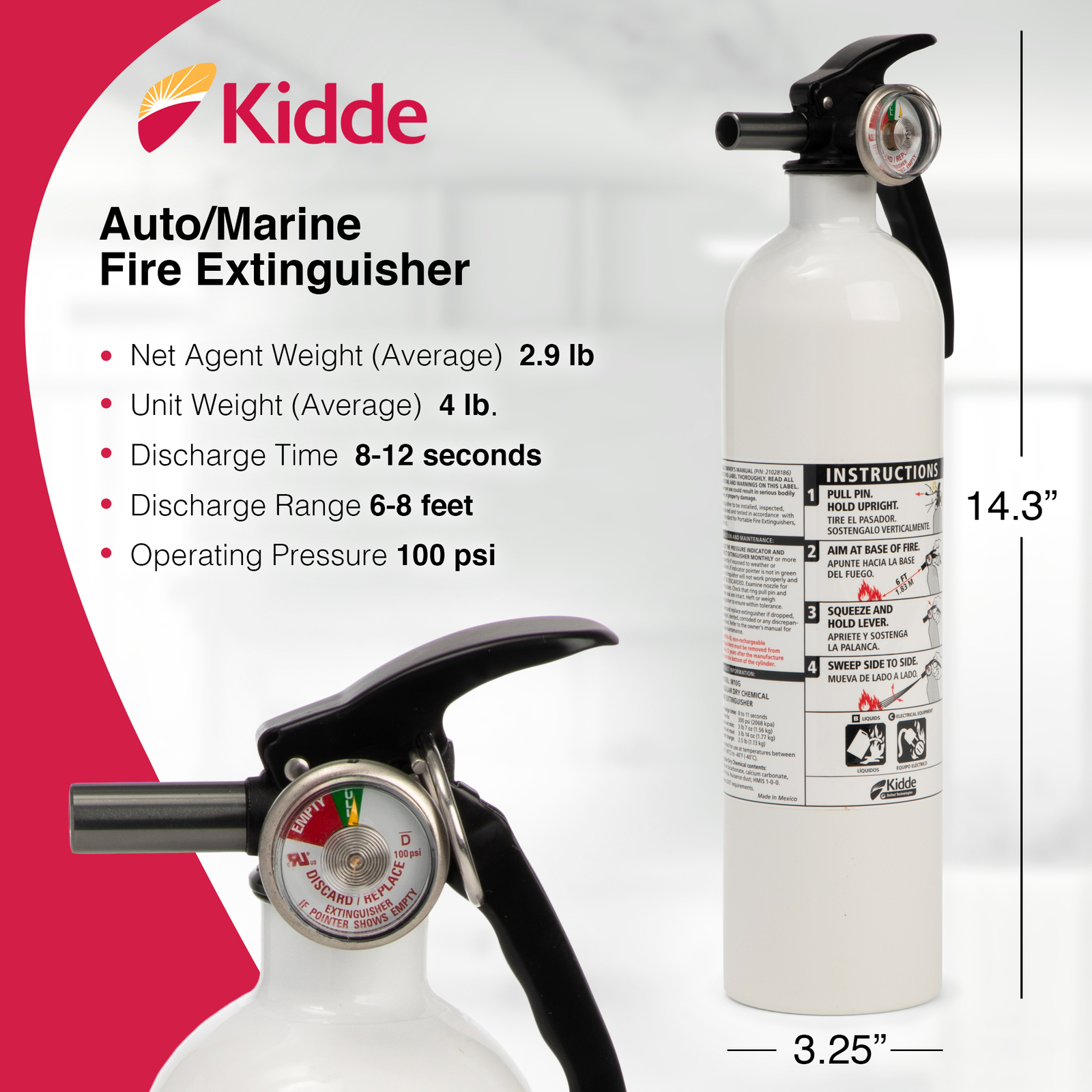 Kidde FIRE EXTINGUISHER For Car Truck Auto 3.9Lb 10-B:C Dry Chemical Marine Boat