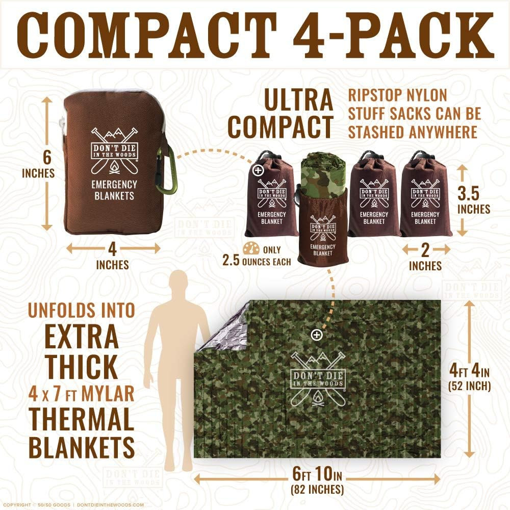 Don’T Die in the Woods – World’S Toughest Emergency Blankets [4-Pack] Extra Thic