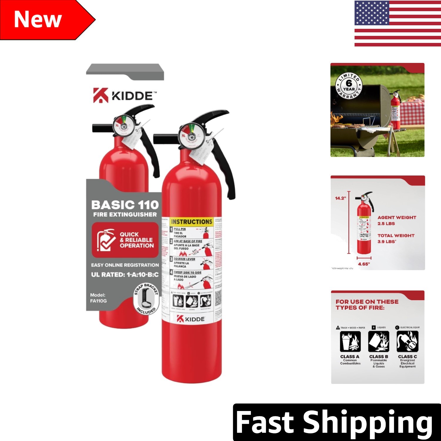 Effortless Protection: 1A10BC Wall Mount Fire Extinguisher in Sleek Red Aluminum