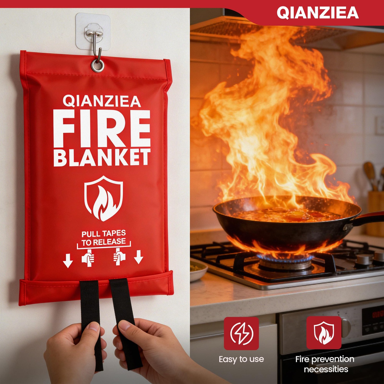 4 Pack Fire Blanket 40” x 40” – Emergency Fire Blanket for Kitchen & Home, Fi…