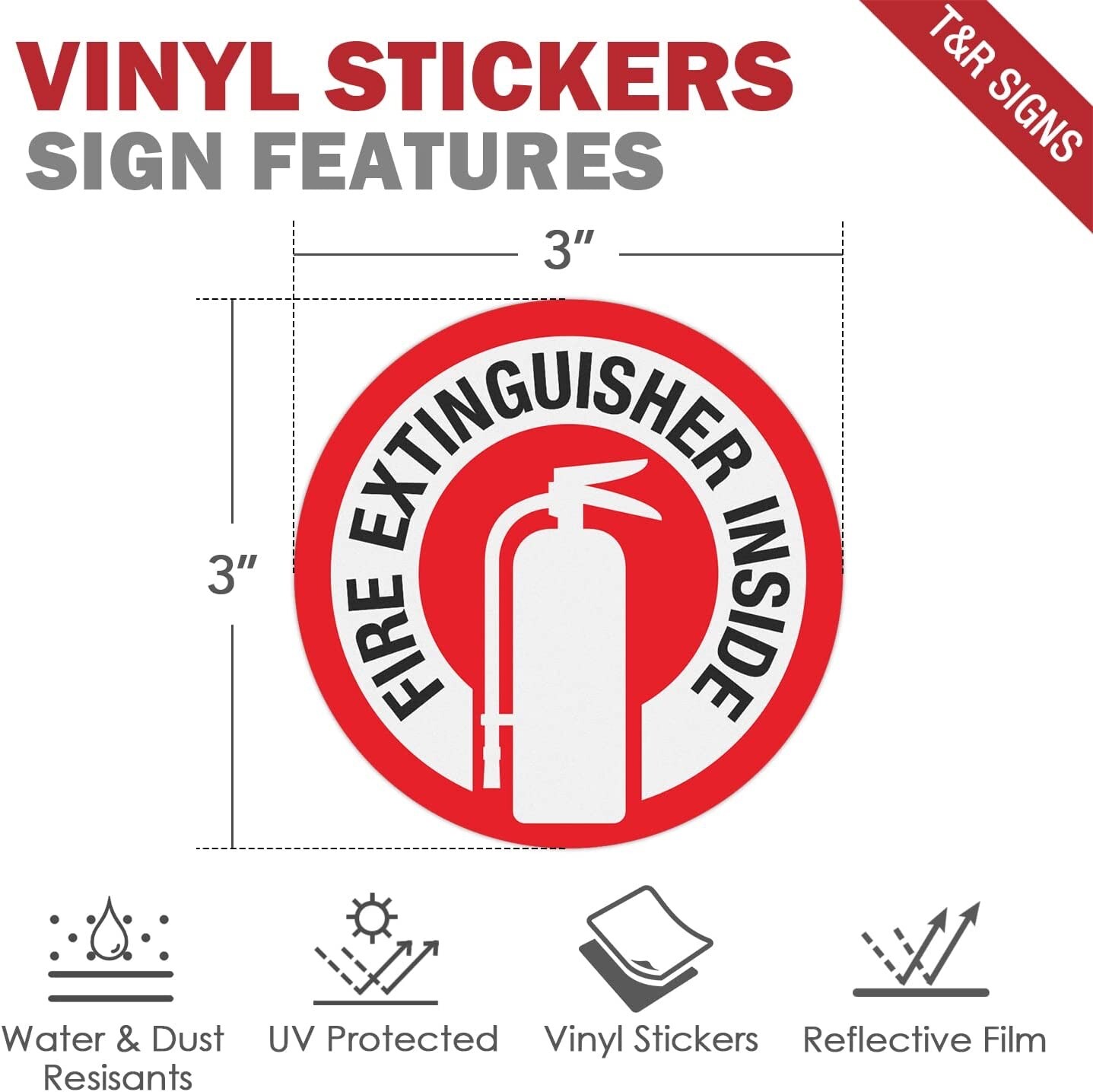 ✅🔥🧯Vinyl Fire Extinguisher Inside Sign Sticker 3″ Round Reflective Label UV