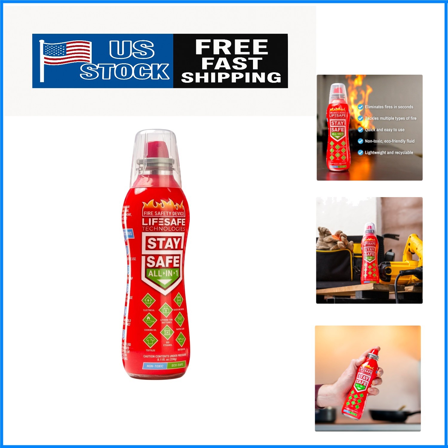 All-in-1 Non-Toxic Fire Extinguisher: Safe for Electrical and Lithium-Ion Fires