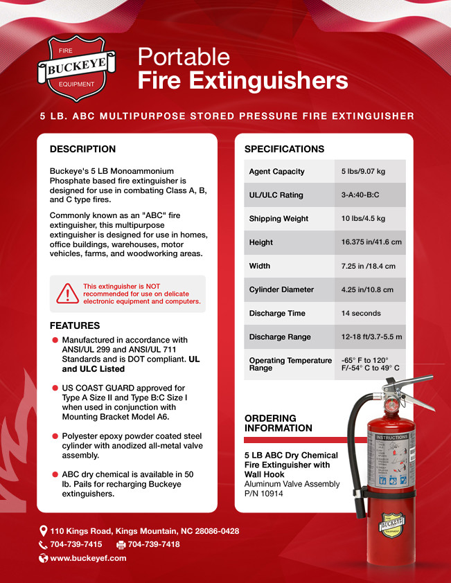 NEW 5LB Buckeye – ABC Dry Chemical Fire Extinguisher with cert tag
