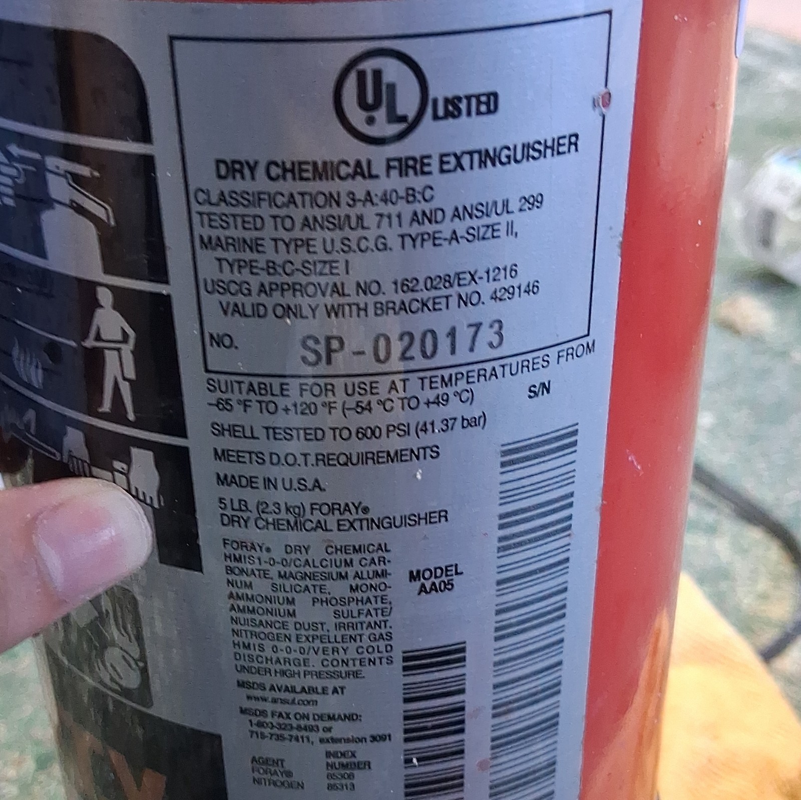ANSUL Sentry AA05 Dry Chemical Fire Extinguisher MPN SP-020173 Exp Nov 2026